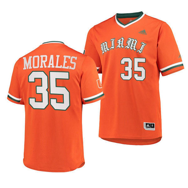 Mens Youth Miami Hurricanes #35 Yohandy Morales Adidas 2022 Orange Pullover Baseball Jersey