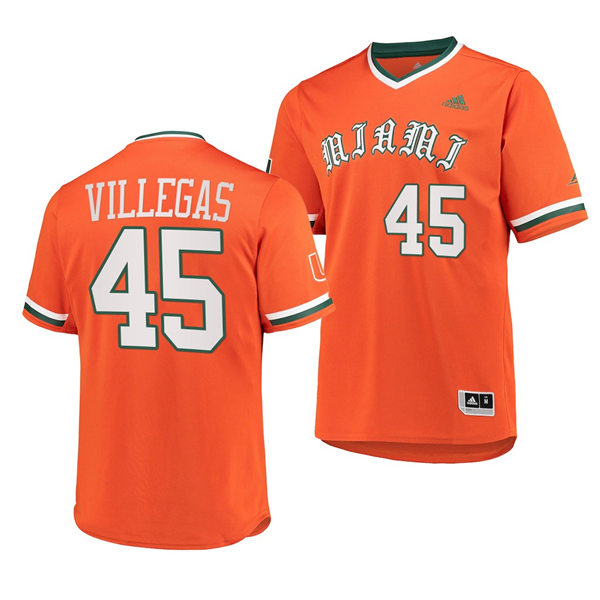 Mens Youth Miami Hurricanes #45 Edgardo Villegas Adidas 2022 Orange Pullover Baseball Jersey