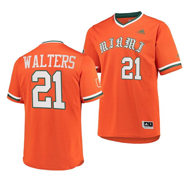 Mens Youth Miami Hurricanes #21 Andrew Walters Adidas 2022 Orange Pullover Baseball Jersey