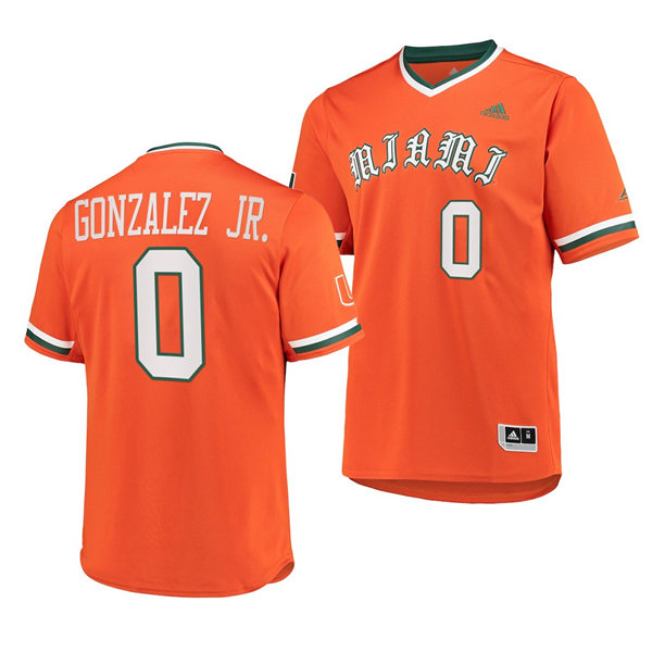 Mens Youth Miami Hurricanes #0 Dorian Gonzalez Jr. Adidas 2022 Orange Pullover Baseball Jersey