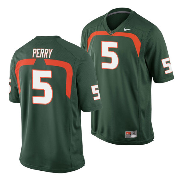 Mens Miami Hurricanes #5 N'Kosi Perry Nike Green College Throwback Football Jersey
