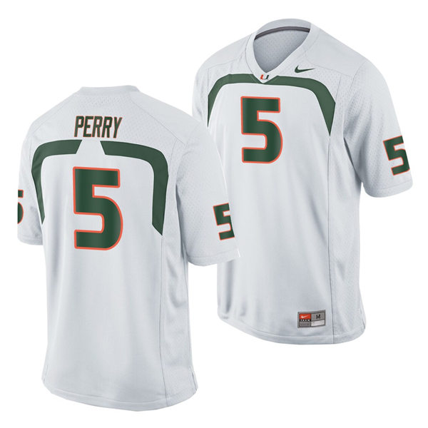 Mens Miami Hurricanes #5 N'Kosi Perry  Nike White College Throwback Football Jersey
