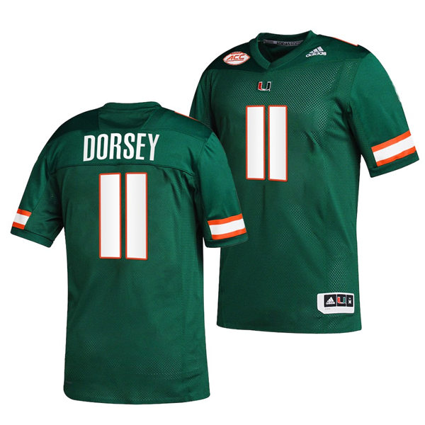 Mens Youth Miami Hurricanes #11 Ken Dorsey Adidas Green College football Game Jersey