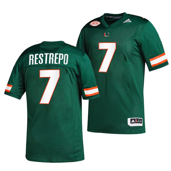 Mens Youth Miami Hurricanes #7 Xavier Restrepo Adidas Green College football Game Jersey