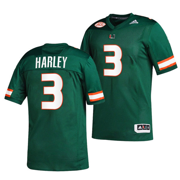 Mens Youth Miami Hurricanes #3 Mike Harley Adidas Green College football Game Jersey