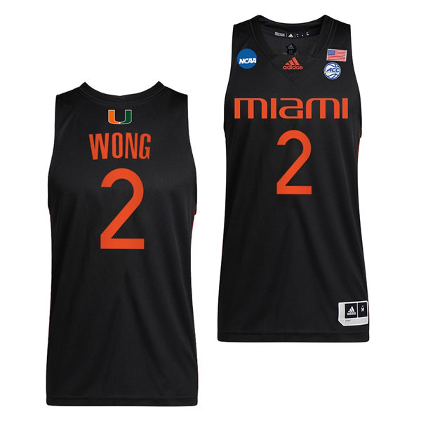 Mens Youth Miami Hurricanes #2 Isaiah Wong Adidas Black 2022 College Basketball Game Jersey