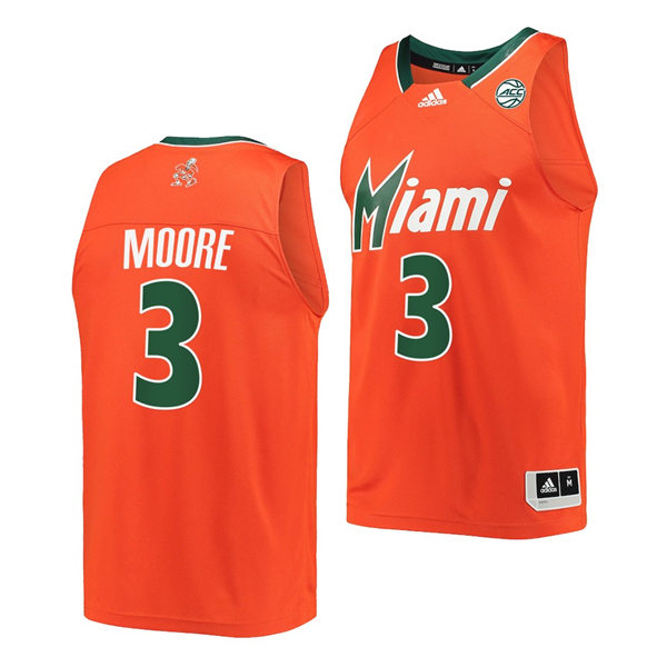 Mens Youth Miami Hurricanes #3 Charlie Moore Orange 2021 Reverse Retro Basketball Jersey