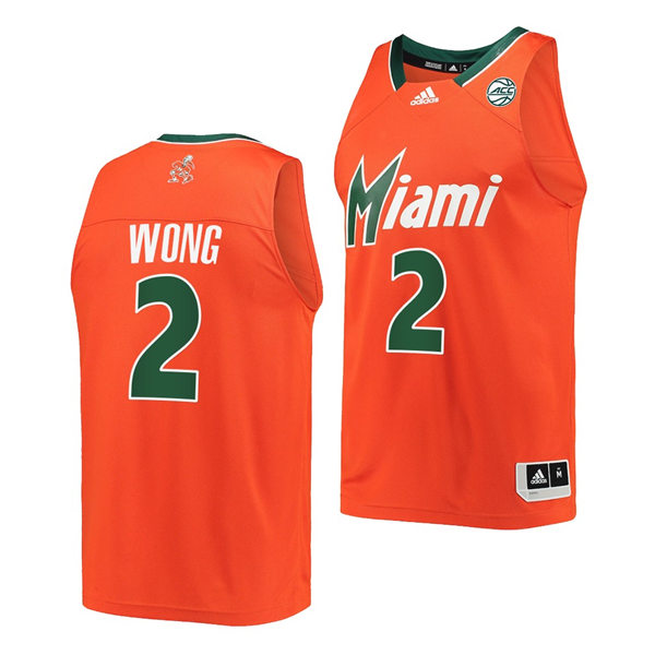 Mens Youth Miami Hurricanes #2 Isaiah Wong Orange 2021 Reverse Retro Basketball Jersey 