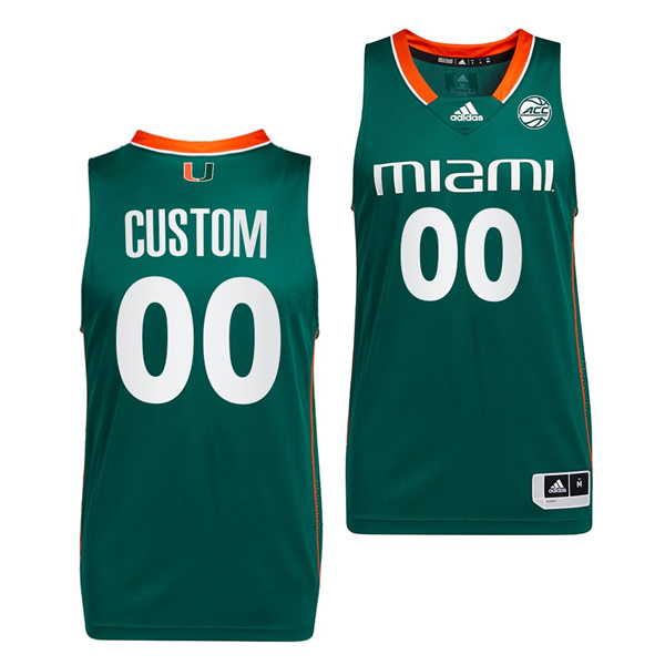 Mens Youth Miami Hurricanes Custom Adidas Green 2022 College Basketball Game Jersey