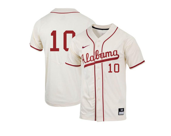 Mens Youth Alabama Crimson Tide #10 Jim Jarvis Natural College Baseball Game Jersey