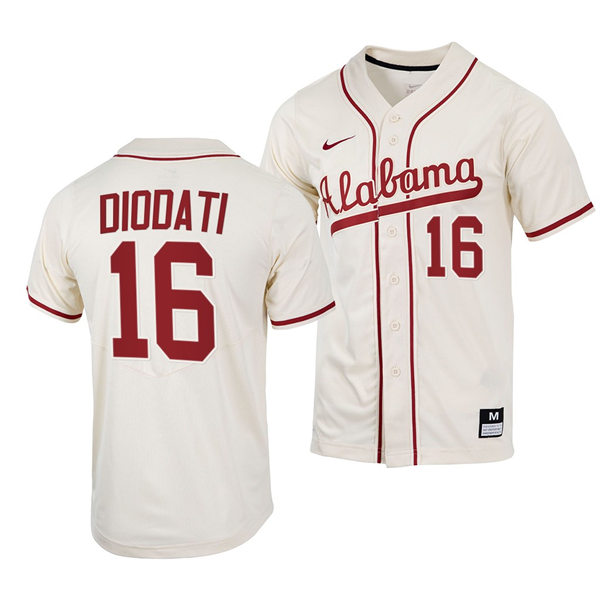 Mens Youth Alabama Crimson Tide #16 Owen Diodati Alabama Crimson Tide #16 Natural College Baseball Replica Jersey