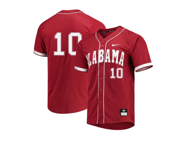 Mens Youth Alabama Crimson Tide #10 Jim Jarvis Full Button Crimson College Baseball Game Jersey