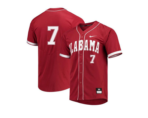 Mens Youth Alabama Crimson Tide #7 Caden Rose Full Button Crimson College Baseball Game Jersey