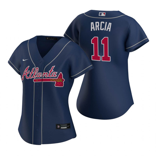 Womens Atlanta Braves #11 Orlando Arcia Navy Alternate Stitched Jersey