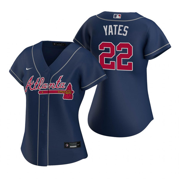 Womens Atlanta Braves #22 Kirby Yates Navy Alternate Stitched Jersey 