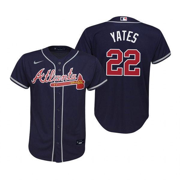 Youth Atlanta Braves #22 Kirby Yates Navy Alternate Stitched Jersey