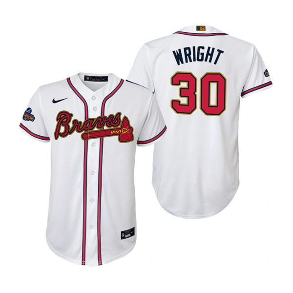 Youth Atlanta Braves #30 Kyle Wright White 2022 Gold Program Jersey
