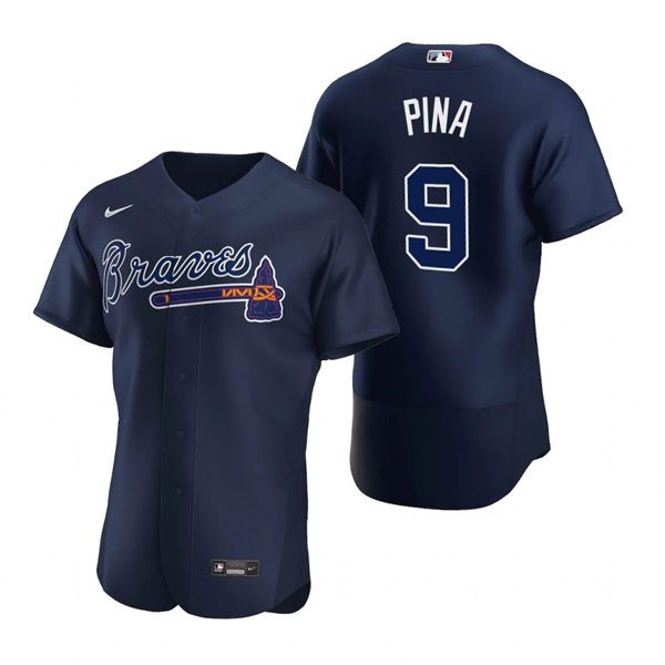 Mens Atlanta Braves #9 Manny Pina Navy Alternate 2nd FlexBase Jersey