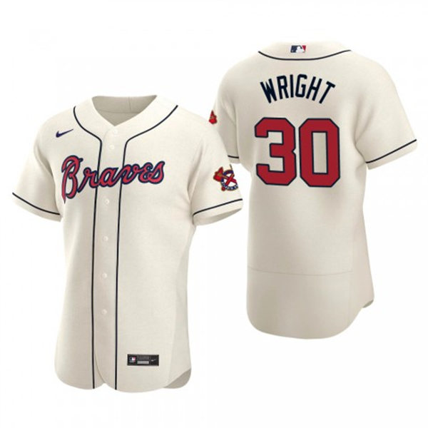 Mens Atlanta Braves #30 Kyle Wright Cream Alternate Flex Base Player Jersey 