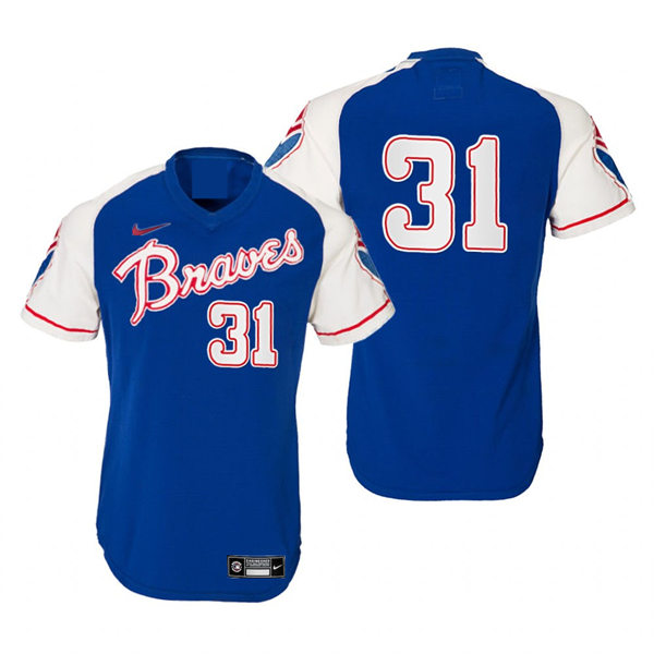 Mens Atlanta Braves #31 Greg Maddux Nike Royal Pullover Cooperstown Retro Jersey
