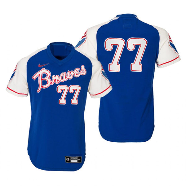 Mens Atlanta Braves #77 Luke Jackson Nike Royal Pullover Cooperstown Retro Jersey