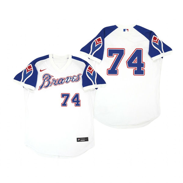 Mens Atlanta Braves #74 Kenley Jansen Nike White Pullover Cooperstown Jersey
