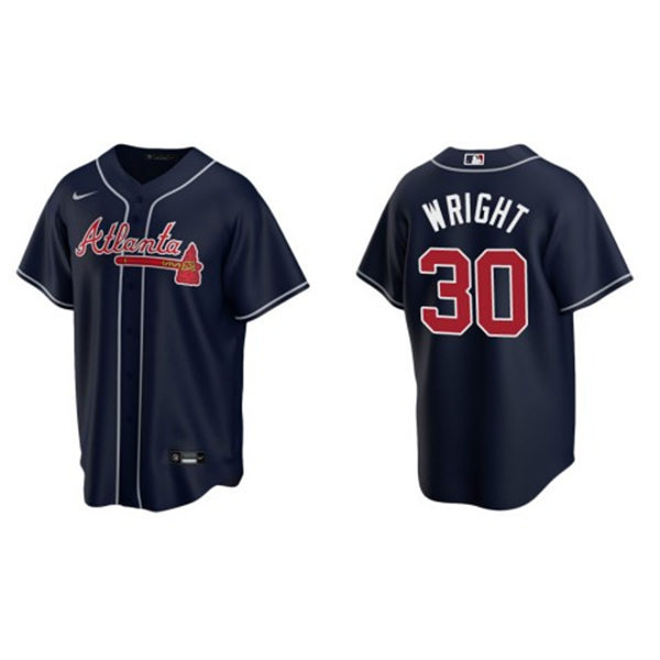Mens Atlanta Braves #30 Kyle Wright Navy Alternate Stitched CoolBase Jersey