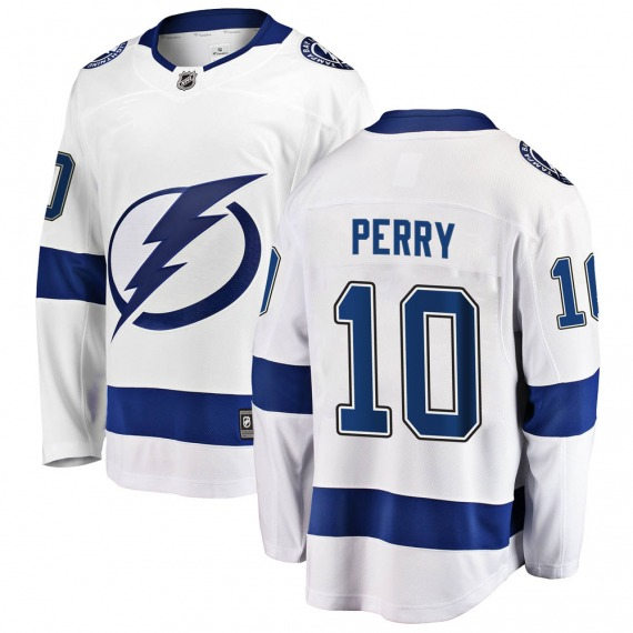 Mens Tampa Bay Lightning #10 Corey Perry White Away Primegreen Player Jersey