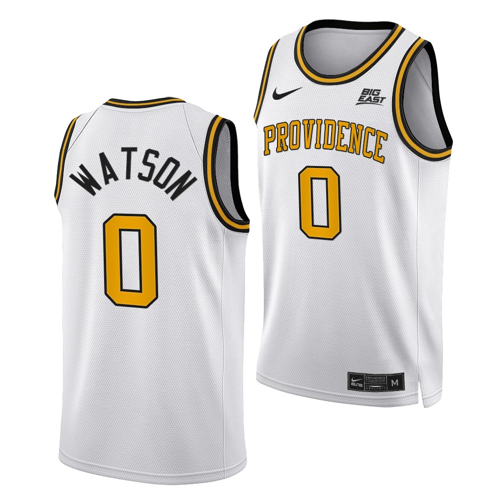 Mens Youth Providence Friars #0 Nate Watson White Gold 2021 Retro College Basketball Jersey