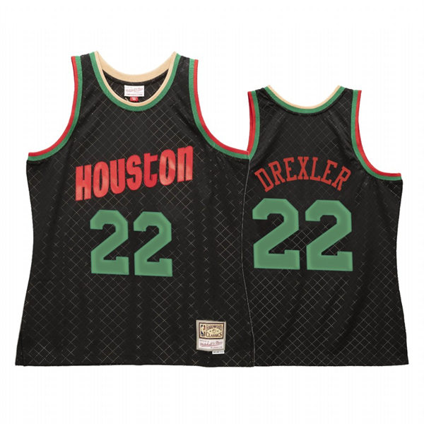 Men Houston Rockets #22 Clyde Drexler Black Hardwood Classics Neapolitan Collection Jersey