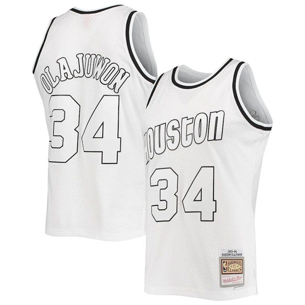 Mens Houston Rockets #34 Hakeem Olajuwon WhiteOut Mitchell & Ness 1993-94 Hardwood Classics Jersey