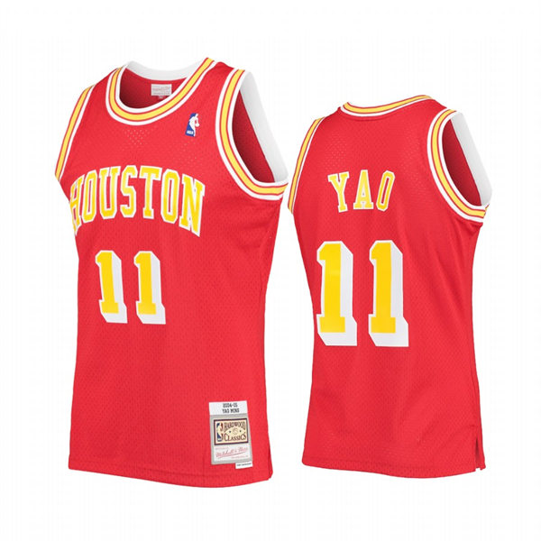 Mens Houston Rockets #11 Yao Ming Red Gold 2002-03 Mitchell & Ness Hardwood Classics Jersey