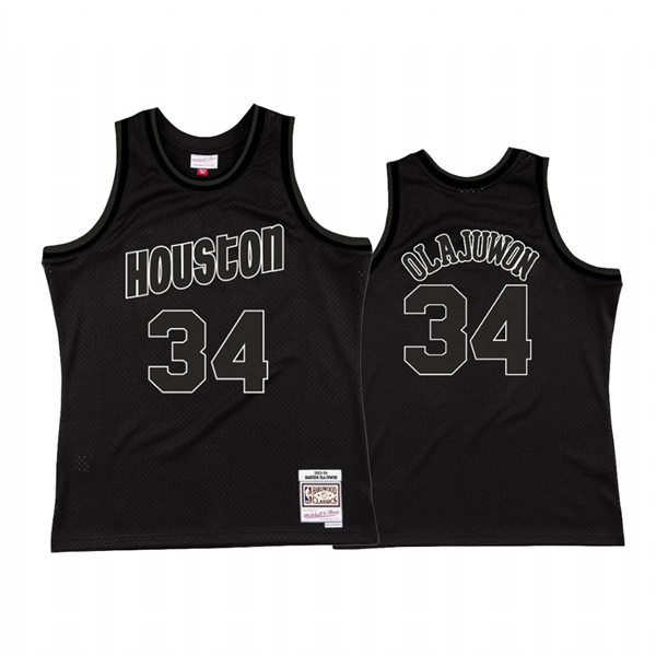 Mens Houston Rockets #34 Hakeem Olajuwon BlackOut Mitchell & Ness 1993-94 Hardwood Classics Jersey