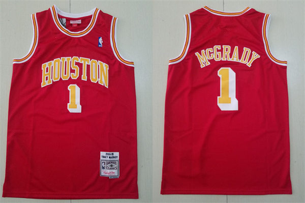 Mens Houston Rockets #1 Tracy McGrady Red 2004-05 Hardwood Classics Throwback Jersey 