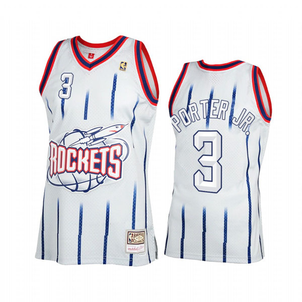 Men Houston Rockets #3 Kevin Porter Jr. White Pinstripe Mitchell & Ness Hardwood Classics Jersey