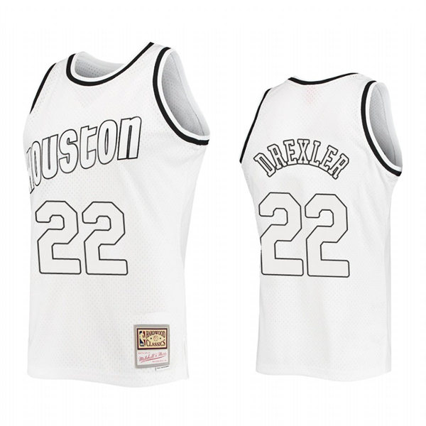 Men Houston Rockets #22 Clyde Drexler WhiteOut Mitchell & Ness Hardwood Classics Jersey