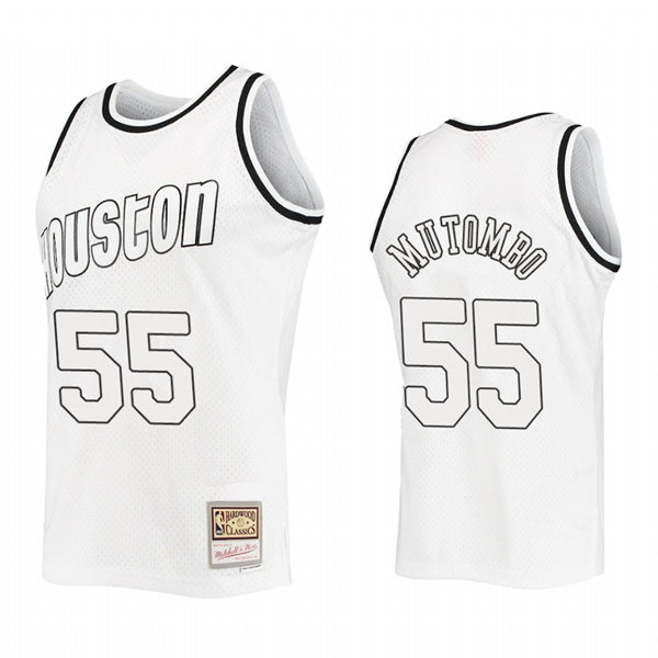 Men Houston Rockets #55 Dikembe Mutombo WhiteOut Mitchell & Ness Hardwood Classics Jersey
