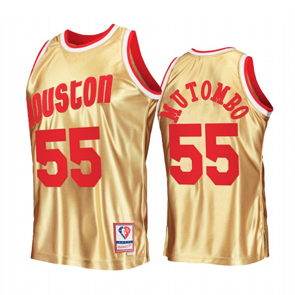 Men Houston Rockets #55 Dikembe Mutombo Gold Mitchell & Ness Hardwood Classics Swingman Jersey