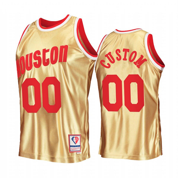 Mens Youth Houston Rockets Custom Gold Mitchell & Ness Hardwood Classics Swingman Jersey