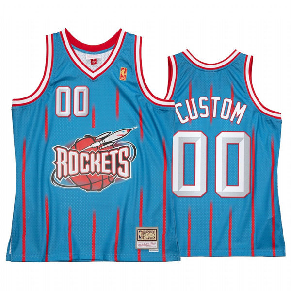 Mens Youth Houston Rockets Custom Light Blue Pinstripe Mitchell & Ness Hardwood Classics Reload 2.0 Jersey