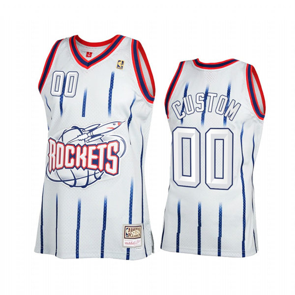 Mens Youth Houston Rockets Custom White Pinstripe Mitchell & Ness Hardwood Classics Jersey