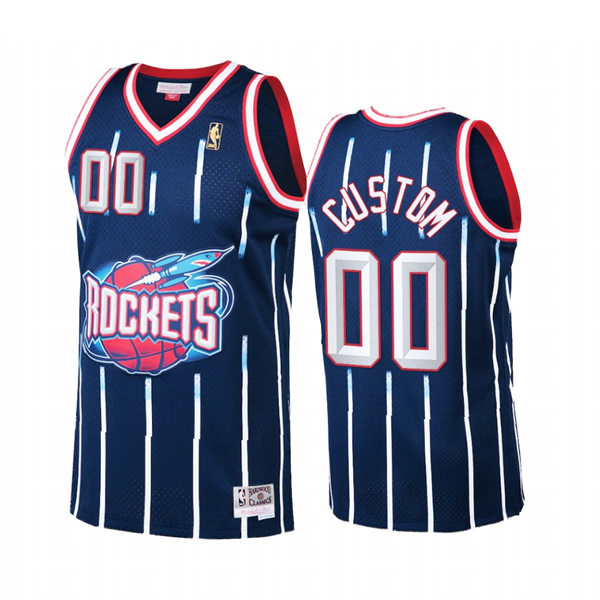 Mens Youth Houston Rockets Custom Navy Pinstripe Mitchell & Ness Hardwood Classics Reload Jersey