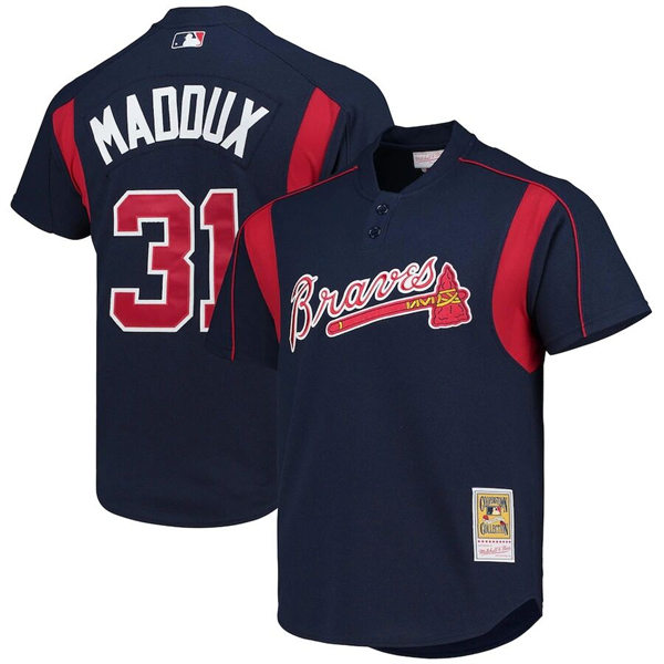 Mens Atlanta Braves #31 Greg Maddux Navy Mitchell & Ness Cooperstown Collection Batting Practice Jersey