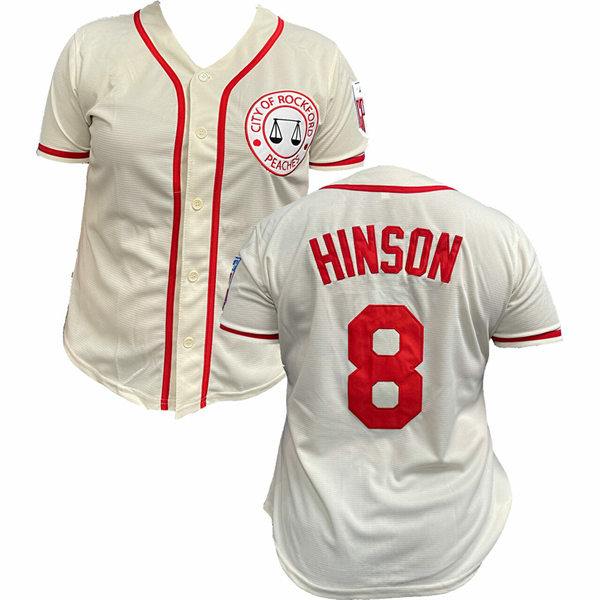 Mens Rockford Peaches #8 Dottie Hinson A League of Their Own Film Baseball Jersey Cream