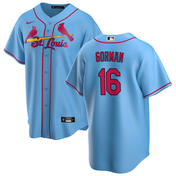 Men's St. Louis Cardinals #16 Nolan Gorman Light Blue Alternate CoolBase Jersey