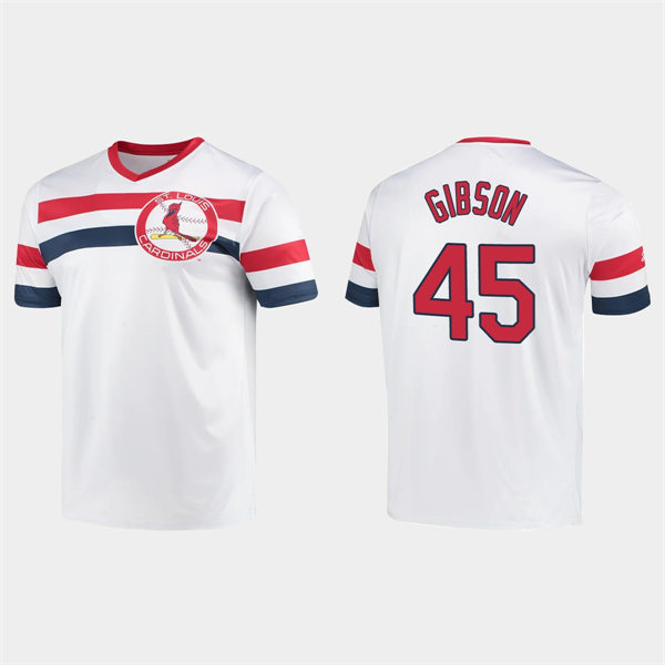 Mens St. Louis Cardinals Retired Player #45 Bob Gibson Nike White V-Neck Pullover Cooperstown Collection Jersey