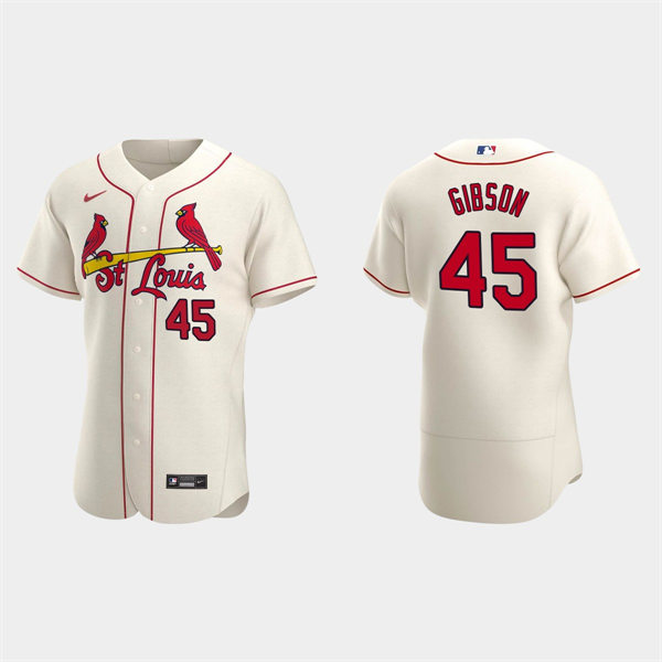 Mens St. Louis Cardinals Retired Player #45 Bob Gibson Nike Cream Alternate FlexBase Jersey