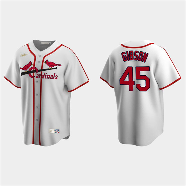 Mens St. Louis Cardinals Retired Player #45 Bob Gibson Nike White Cooperstown Collection Jersey