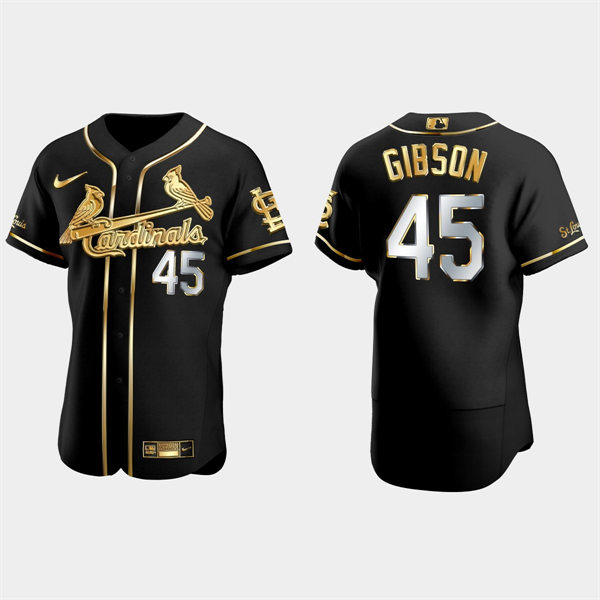 Mens St. Louis Cardinals Retired Player #45 Bob Gibson Nike Black Gold Edition Jersey
