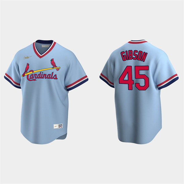 Mens St. Louis Cardinals Retired Player #45 Bob Gibson Nike Light Blue Pullover Cooperstown Collection Jersey